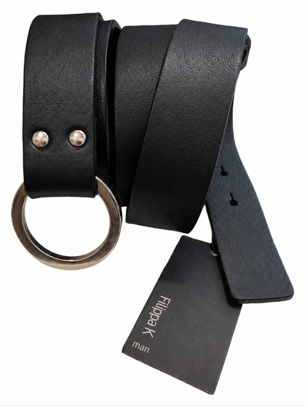 FILIPPA K | Black Leather Minimalist O-Ring Belt Large